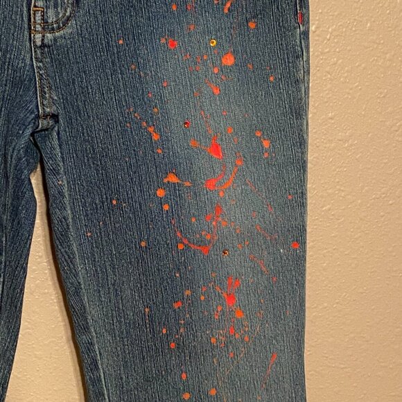 UNIONBAY stretch Blue Jeans Hand Splattered Fabric Paint & Rhinestones Size 5 - Picture 10 of 11